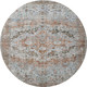 8' Rust And Beige Oriental Washable Round Rug With UV Protection