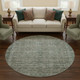 8' Teal And Gray Oriental Washable Round Rug With UV Protection