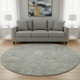8' Gray Gold And Ivory Damask Washable Round Rug With UV Protection