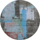8' Sky Blue Gray And Silver Abstract Washable Round Rug With UV Protection