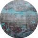 8' Teal Gray And Silver Abstract Washable Round Rug With UV Protection