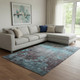 8' X 10' Teal Gray And Silver Abstract Washable Area Rug With UV Protection