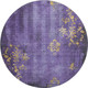 8' Purple And Gold Floral Washable Round Rug With UV Protection