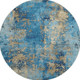 8' Blue And Gold Abstract Washable Round Rug With UV Protection