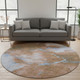 8' Terra Cotta And Blue Abstract Washable Round Rug With UV Protection