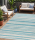5' X 8' Aqua And Cream Striped Indoor Outdoor Area Rug