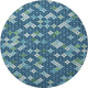 8' Navy Blue Ivory And Green Geometric Washable Round Rug With UV Protection