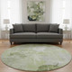 8' Artichoke Green And Ivory Floral Washable Round Rug With UV Protection