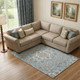 10' X 14' Sky Blue And Ivory Floral Medallion Washable Area Rug With UV Protection