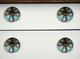 Set of Eight Turquoise And Red Geometric Ceramic Drawer Pull Knobs