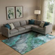 10' X 14' Teal Green And Ivory Floral Washable Area Rug With UV Protection