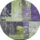 8' Artichoke Green And Purple Abstract Washable Round Rug With UV Protection