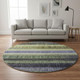 8' Artichoke Green And Purple Striped Washable Round Rug With UV Protection