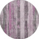 8' Pink And Gray Striped Washable Round Rug With UV Protection