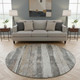 8' Beige And Gray Striped Washable Round Rug With UV Protection