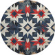 8' Navy Blue Red And Ivory Diamond Washable Round Rug With UV Protection
