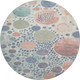 8' Denim Blue Peach And Ivory Geometric Washable Round Rug With UV Protection