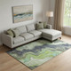 9' X 12' Artichoke Green Gray And Ivory Abstract Washable Area Rug With UV Protection