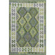 5' X 8' Olive Green And Ivory Tribal Washable Area Rug With UV Protection