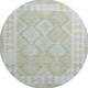 8' Sage And Blue Tribal Washable Round Rug With UV Protection