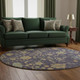 8' Purple Gold And Blue Floral Washable Round Rug With UV Protection