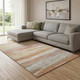 8' X 10' Salmon Gold And Gray Abstract Washable Area Rug With UV Protection