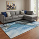8' X 10' Blue Gray And Silver Abstract Washable Area Rug With UV Protection