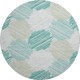 8' Teal Ivory And Gray Geometric Washable Round Rug With UV Protection