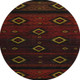 8' Red Black And Gold Tribal Washable Round Rug With UV Protection