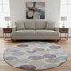 8' Plum Beige And Blue Geometric Washable Round Rug With UV Protection