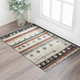 3' X 5' Beige Rust And Navy Blue Striped Washable Area Rug With UV Protection