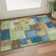 3' X 5' Blue Green And Beige Geometric Washable Area Rug With UV Protection