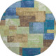 8' Blue Green And Beige Geometric Washable Round Rug With UV Protection