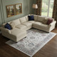 10' X 14' Blush Ivory And Denim Blue Oriental Washable Area Rug With UV Protection