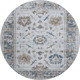 8' Blue Gray And Taupe Oriental Washable Round Rug With UV Protection