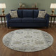 8' Ivory Taupe And Gray Oriental Washable Round Rug With UV Protection