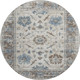 8' Beige Blue And Brown Oriental Washable Round Rug With UV Protection