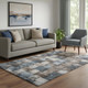 5' X 8' Taupe And Blue Striped Washable Area Rug With UV Protection