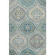 9' X 12' Teal Ivory And Beige Floral Washable Area Rug With UV Protection