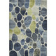 10' X 14' Denim Blue Lime Green And Ivory Geometric Washable Area Rug With UV Protection