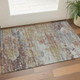 3' X 5' Khaki Taupe And Copper Abstract Washable Area Rug With UV Protection
