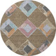 8' Brown Blue And Beige Geometric Washable Round Rug With UV Protection