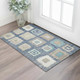 3' X 5' Navy Blue Ivory And Beige Geometric Washable Area Rug With UV Protection