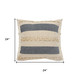 24" Beige And Blue Beach Striped Cotton Blend Throw Pillow Cover with Fringe And Texture
