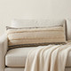14" X 36" Beige And Black Lumbar Beach Striped Cotton Blend Throw Pillow Cover with Fringe And Texture