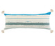 14" X 36" Off White And Turquoise Lumbar Beach Striped Cotton Throw Pillow Cover with Tassels