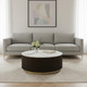 35" White Espresso and Gold Faux Marble Solid Wood and Steel Round Drum Coffee Table