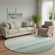 8' Teal And Green Striped Washable Round Rug With UV Protection