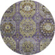 8' Eggplant And Green Medallion Washable Round Rug With UV Protection