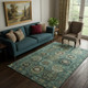 5' X 8' Teal And Brown Medallion Washable Area Rug With UV Protection